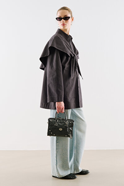 Manuka Shirt with Collar and Scarf, Dark Blue