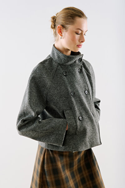 Manuka Premium Short Double-Breasted Jacket Anthracite