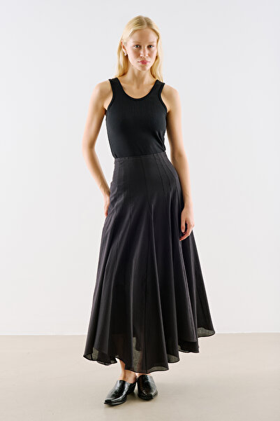 Manuka Asymmetric Draped Cotton Skirt Black