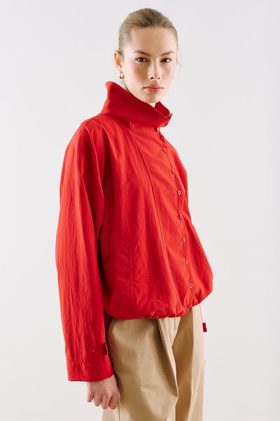 Manuka Technical Fabric Buttoned Bomber Jacket Red