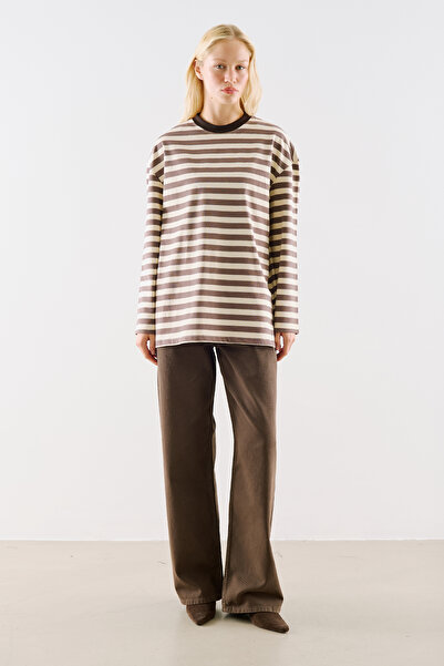Manuka Striped Colorful Collar Long Sleeve Tshirt Mink