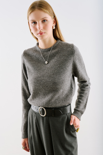 Manuka Crew Neck Short Knit Sweater Anthracite