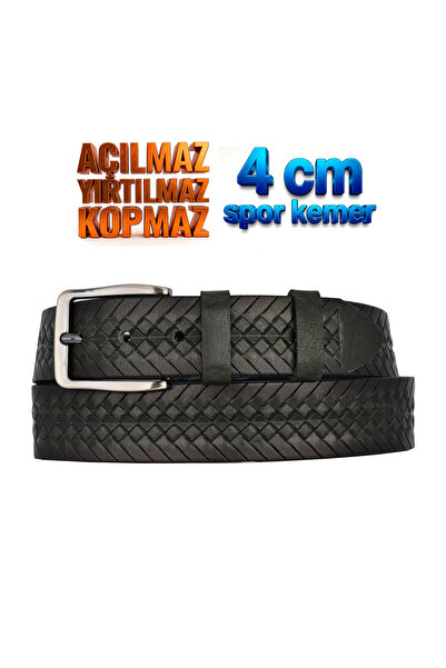 GoDeri 100% Genuine Leather, 4 cm Green Knitted Patterned Non-Opening Denim B...