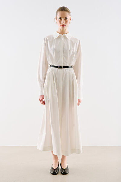 Manuka Pleated Waist Shirt Dress Ecru