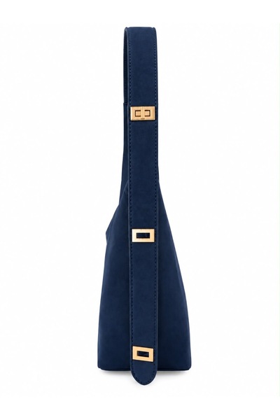 Tina İstanbul Adjustable Lock Strap Suede Tote Shoulder Bag with Puppy