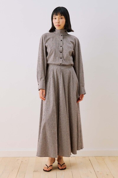 Manuka Piecewise Checked Skirt Brown