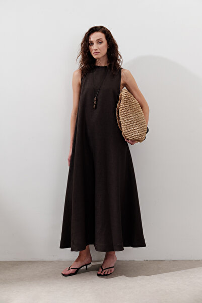 Manuka Linen Tight Wide Dress Bitter Brown