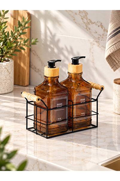 Onedekor Louvre Metal Standlı 2'li Sıvı Sabunluk - 500 ml