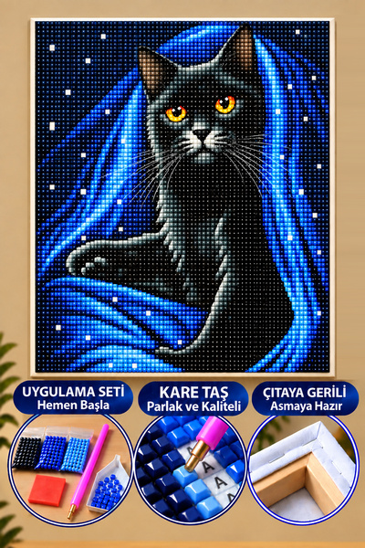 5d Elmas Boyama Mozaik Tablo Tuvale Gerili 40x50 Cm Kedi Puzzle Tuval Seti