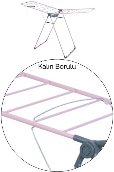 Vipaş Mia Lux Kalın Borulu Mandal Sepetli Çamaşır Kurutmalığı-pembe