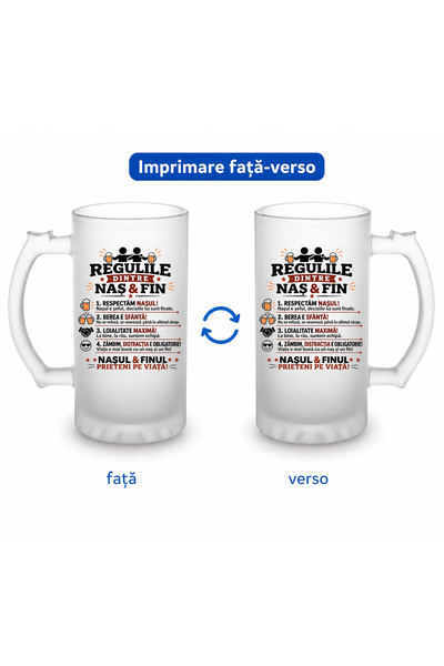 peGiftuiala Halbă Bere Personalizată 500 ml – Regulile dintre Naș și Fin
