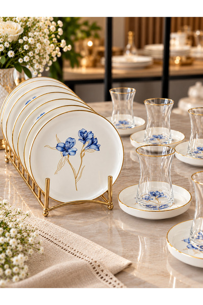 Onedekor 18 Parça Modern Fiore Blu Pasta Çay Saati Seti