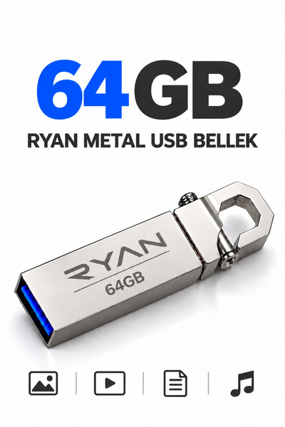 Ryan 64 GB USB Flash Bellek USB 3.0 Metal Anahtarlıklı Data Traveler