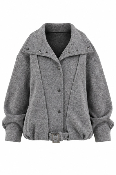 Zelish My Sister Gray Melange Bomber Jacket with Pleated Back