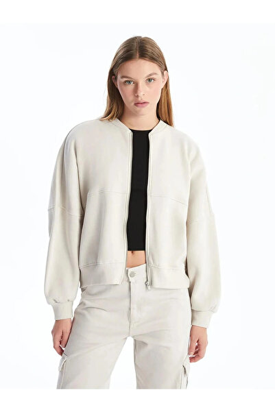 LC Waikiki LCW VisionGri Kolej Yaka Oversize Kadın Kalın Fermuarlı Sweatshirt