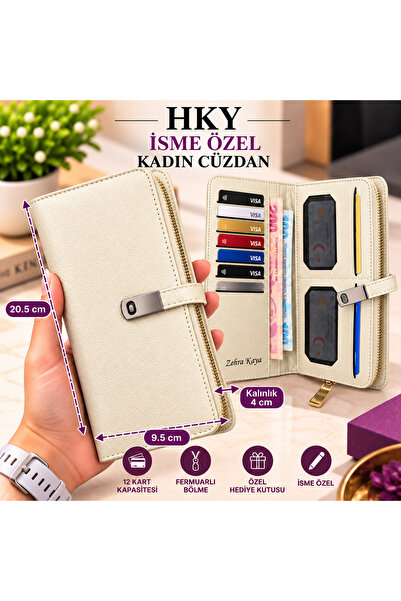 HKY İsme Özel Çok Kullanışlı Büyük Boy Kadın Cüzdan