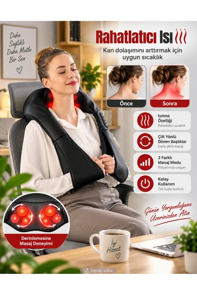 Folveit Kneading Ovmalı Isıtmalı Masaj Cihazı Boyun Bel Sırt Omuz Masaj Aleti (Şarjlı Değildir)