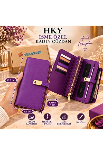 HKY İsme Özel Çok Kullanışlı Büyük Boy Kadın Cüzdan