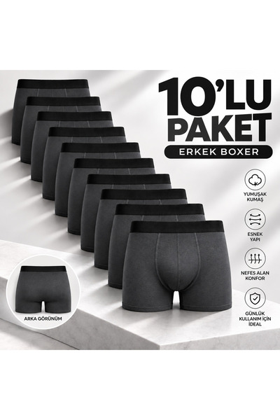 Z&Z Erkek 10'lu Pamuklu Likralı Antrasit Boxer