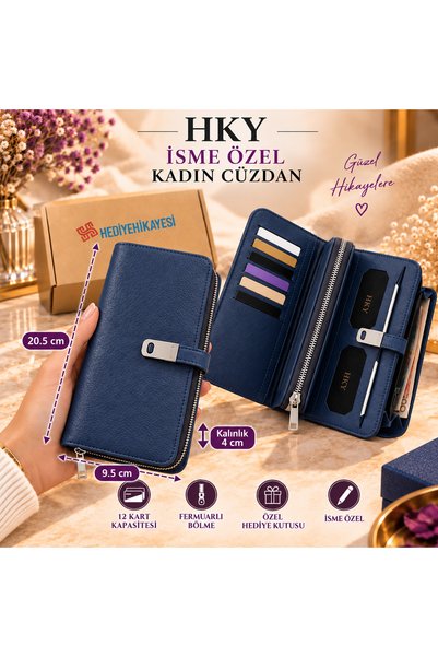 HKY İsme Özel Çok Kullanışlı Büyük Boy Kadın Cüzdan