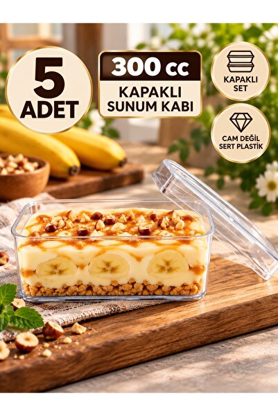 troykar 5 adet 300 cc Tiramusu Cup Dikdörtgen Kristal Tatlı Dondurma Puding L...