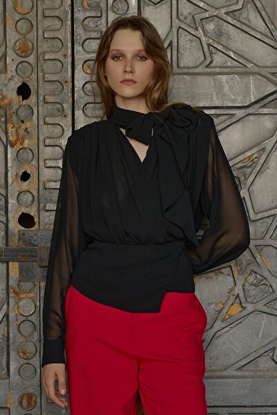 FEVER Black Blouse with Bow Detail and Drawstring