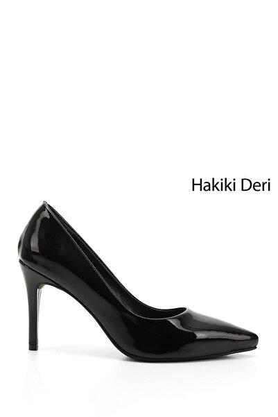 GÖNDERİ(R) Kadın Siyah Rugan Platinum Sivri Burun İnce Topuklu Hakiki Deri St...