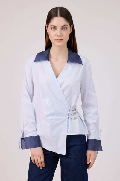 FEVER Organze geçişli çizgili poplin bluz