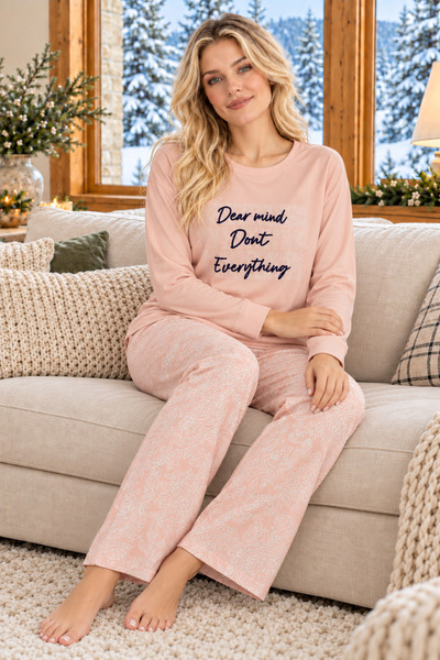 ELİTOL Salmon Dear Mind Don'T Everything Patterned Luxury Thermal Women's Paj...