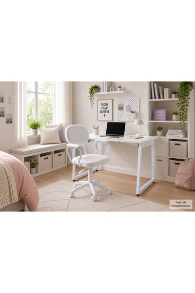 Vivense BİGA OFİS MASASI VE DENİZ KOLLU SANDALYE SET, BEYAZ, 60X90 CM