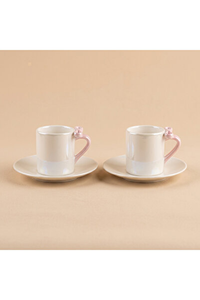 ELZEY HOME Porcelain Set of 2 Pearlescent Bow Coffee Cups