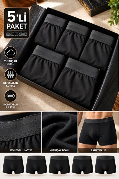 CNT TRENDYBEE Erkek Pamuklu Boxer 5 ADET SİYAH Renk Özel Kutusunda