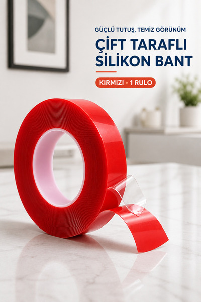 Silikon Çift Taraflı Bant 2 Metre Güçlü Yapışkanlı Çerçeve Tablo ve Şerit LED Sabitleme Bandı