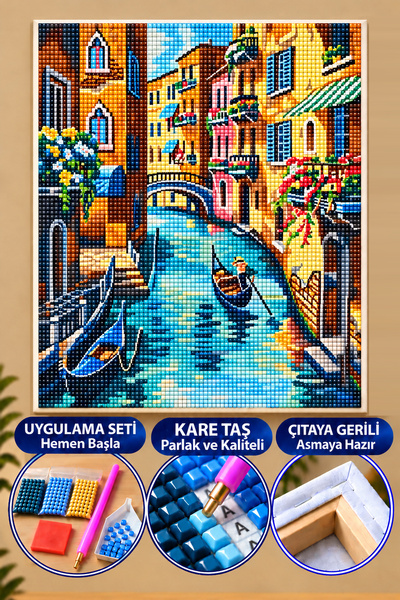 HONDEP Çıtaya Gerili 5D Elmas Boyama Seti 50x40cm Venedik Diamond Painting Ta...