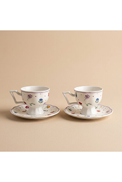 ELZEY HOME Porcelain Set of 2 Coffee Cups with Floral Pattern