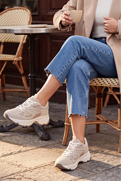 Marjin Kadın Sneaker Yüksek Kalın Taban Çok Parçalı Bağcıklı Spor Ayakkabı Vo...