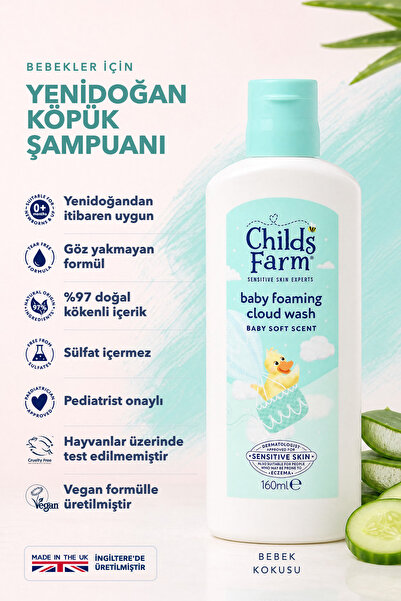 Childs Farm Aloe Vera and Cucumber Extract Newborn Foam Baby Shampoo 160 ml