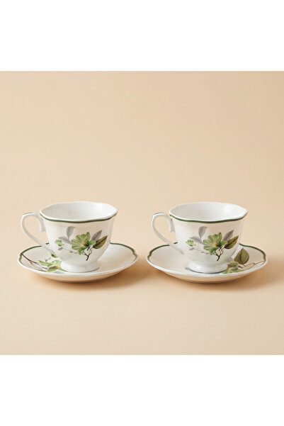 ELZEY HOME Porcelain Set of 2 Vintage Patterned Coffee Cups