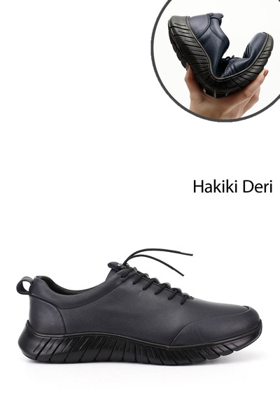 GÖNDERİ(R) Erkek Lacivert Antik Bağcıklı Kauçuk Taban Hakiki Deri Sneaker