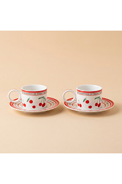 ELZEY HOME Porcelain Set of 2 Vintage Patterned Coffee Cups