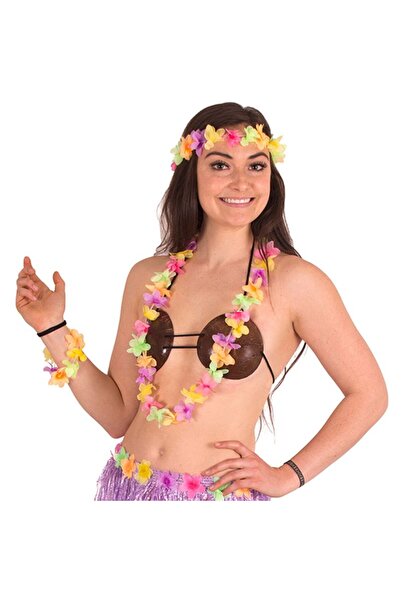 partidolu Coconut Hindistan Cevizi Şeklinde Hula Hawaii Sütyen ve Kolye Seti ...