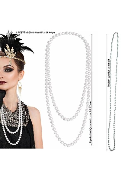 partidolu 1920s Vintage Gatsby Audrey Hepburn İnci Görünümlü Plastik Beyaz Re...
