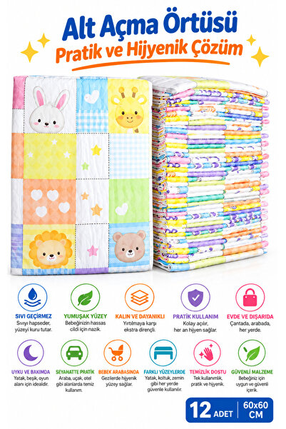 Baby&Me Pofuduk alt açma örtüsü 6+6 12 adet 60*60 cm kolay kullanım