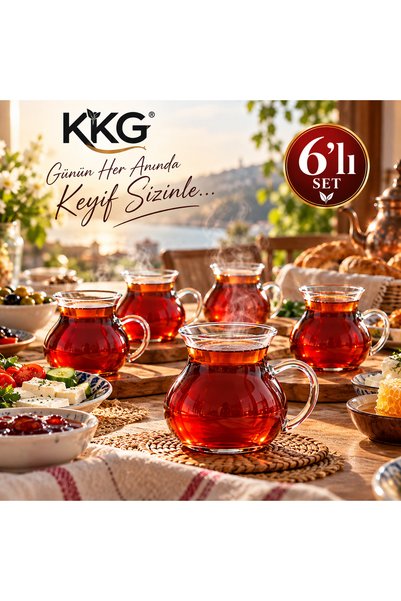 Halisdemir Set of 6 Tea Cups with 180ml Borosilicate Glass Handles