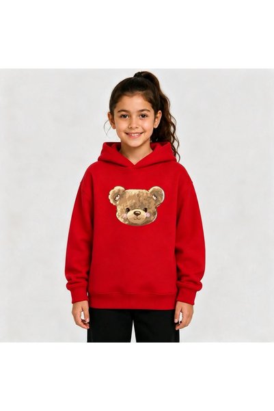 Birdirbir Kız Çocuk Sevimli Ayıcık Baskılı Kapşonlu Sweatshirt