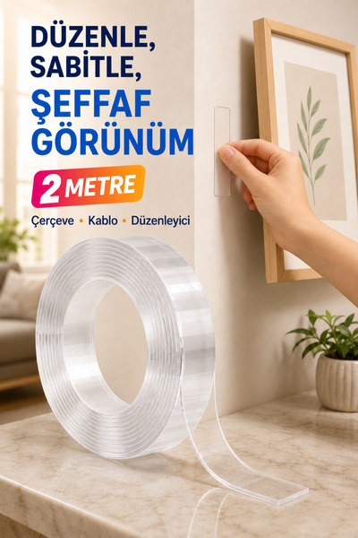 Çift Taraflı Şeffaf Bant Silikon Duvar Bandı Tablo Yapıştırıcısı