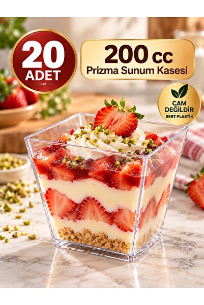 troykar 20 Adet 200cc Prizma Sos Kabı Kristal Tatlı Dondurma Puding Lokumluk ...