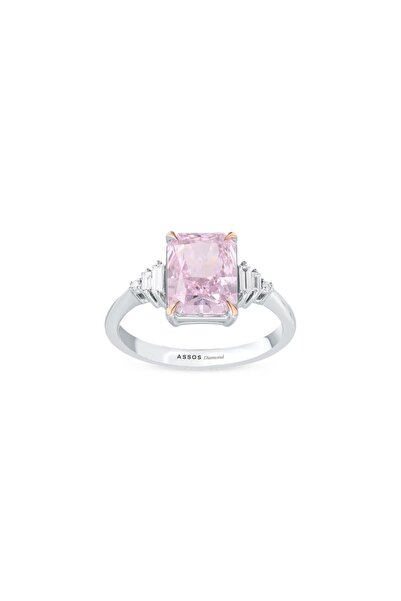 Assos Pırlanta 0.11 Karat Pembe Violet Emerald Kesim Pırlanta Yüzük