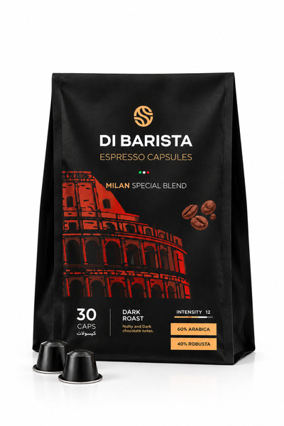 DI BARISTA Milan Espresso Capsules - Capsules Bag 30 Pcs | Bold Dark Roast Arabica Robusta | Nutty Dark Chocolate | Nespresso Compatible