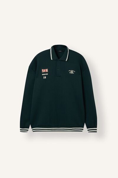 DeFacto Boxy Fit Polo Yaka Kontrast Çizgili Baskılı Sweatshirt H4250AX26AU